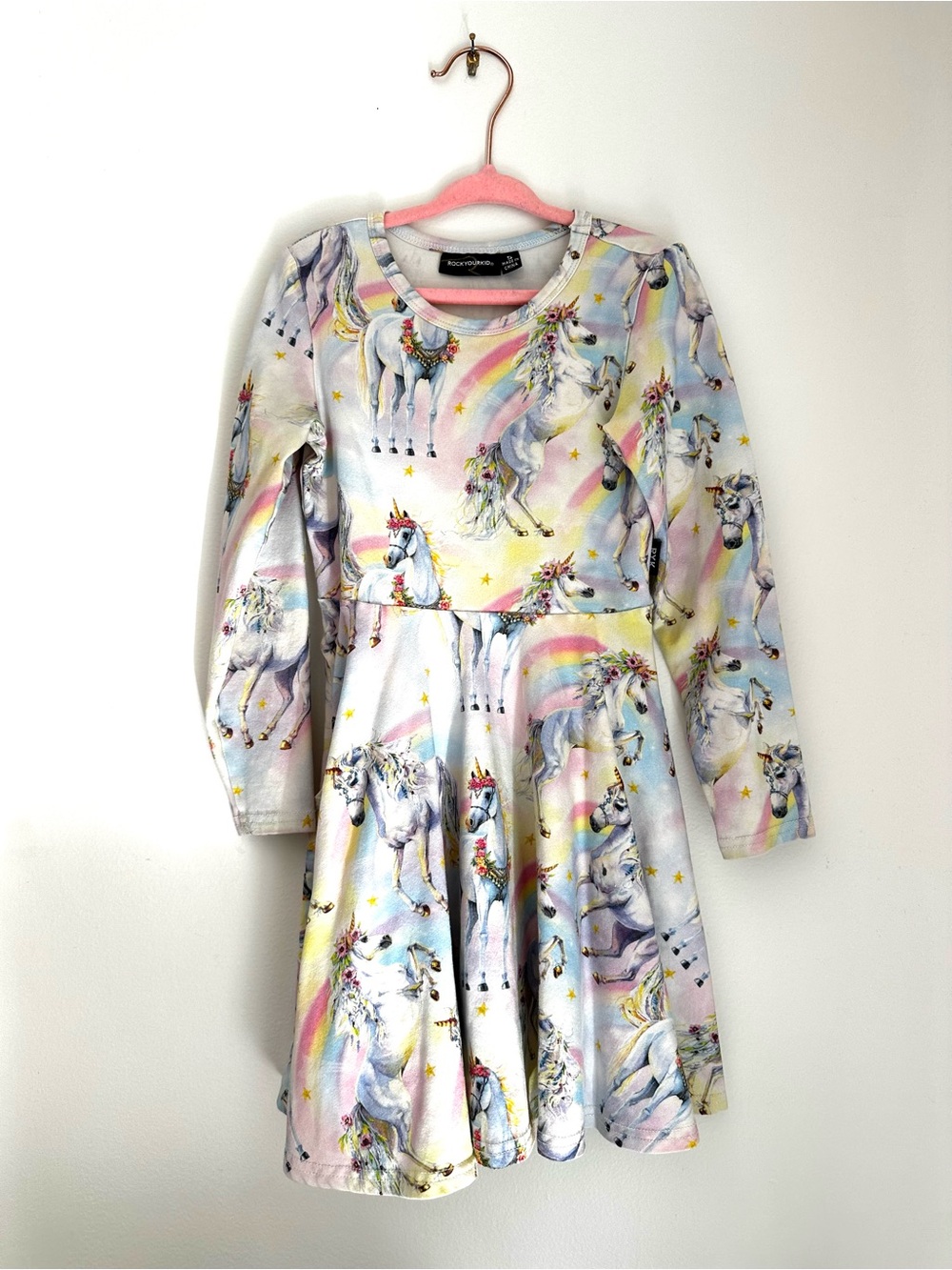 Unicorn Rainbow Long Sleeve Dress for Kids - Pastel